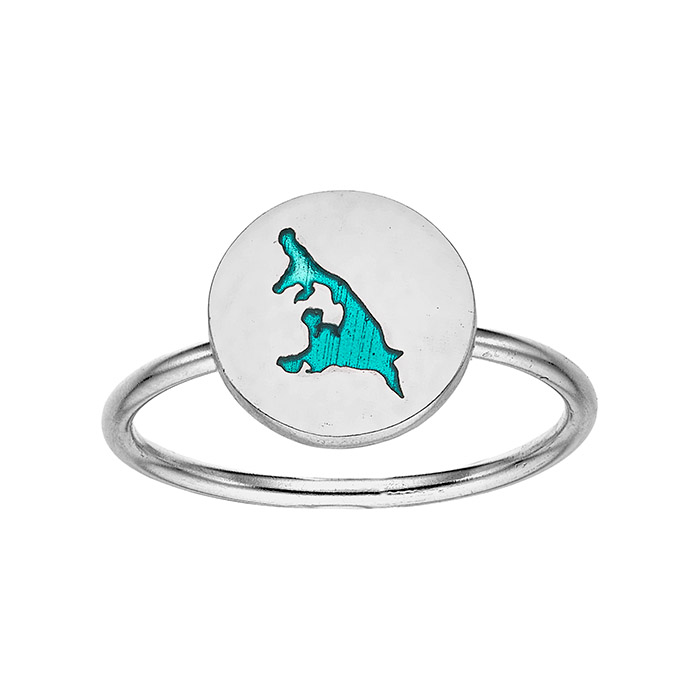 Handgefertigter Ring Silber 925 Usedom Insel mit blauer Emaille und Insel-Umriss; Usedom Souvenir, Geschenk