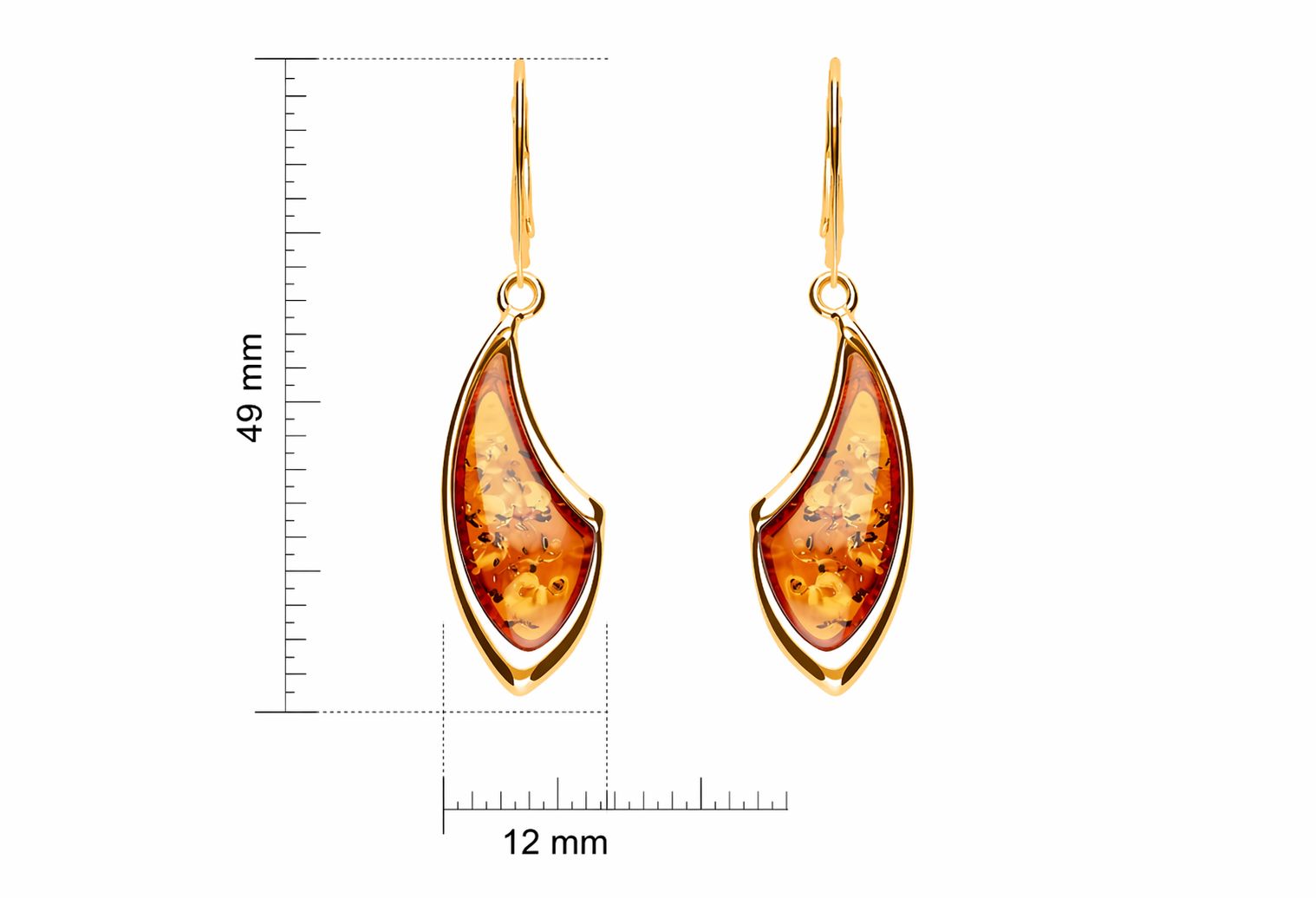 Elegante Bernstein Ohrringe in vergoldetem Silber Bernstein Ohrhänger Silber 925 24k vergoldet Cognac „Meeresflamme“, geschwungene vergoldete Bernsteinohrringe mit Klappbrisur.