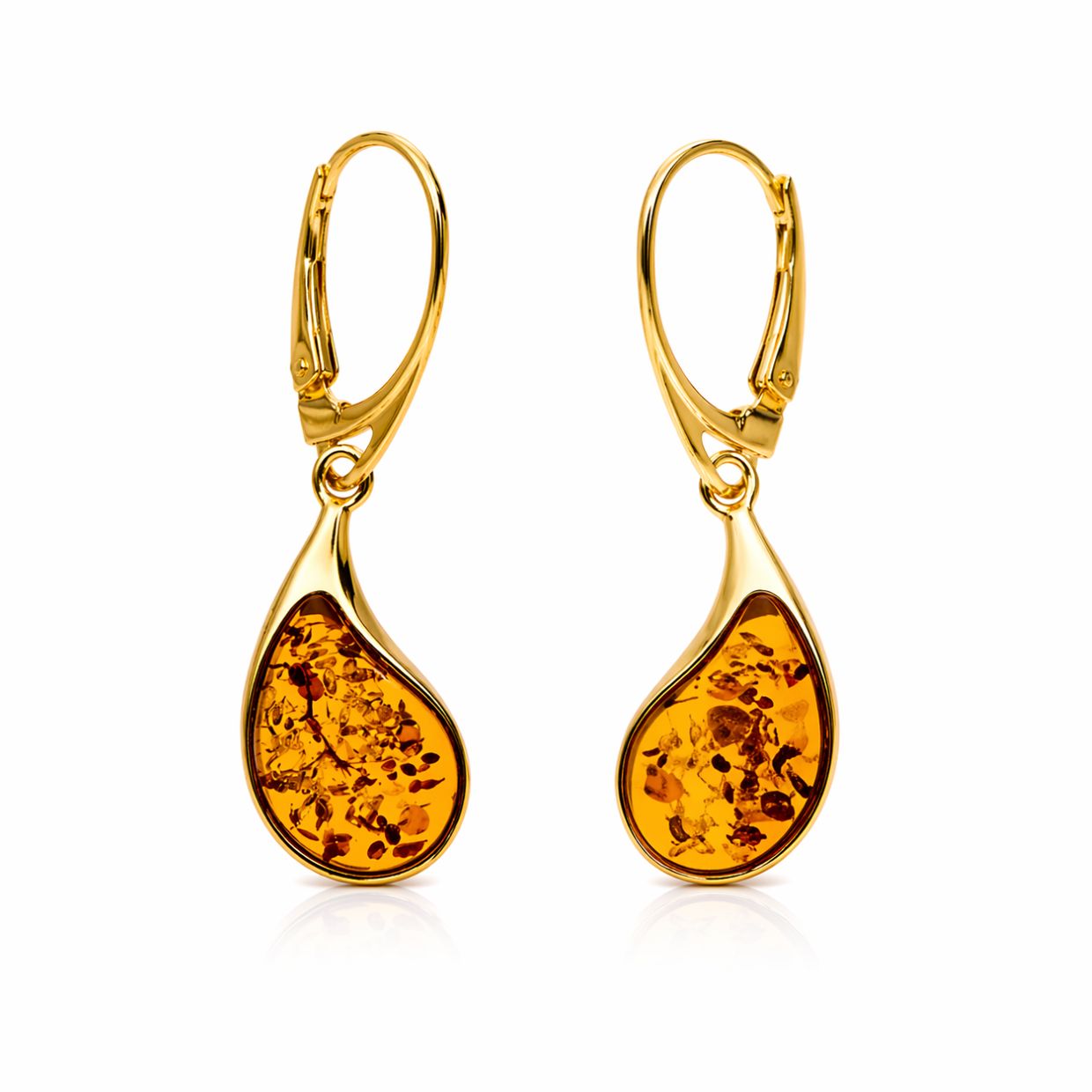 Elegante Bernstein Ohrringe mit maritimer Eleganz Bernstein Ohrhänger Silber 925 vergoldet „Meeresgold“ Cognac, Ohrhänger in Tropfenform mit cognacfarbenem Bernstein