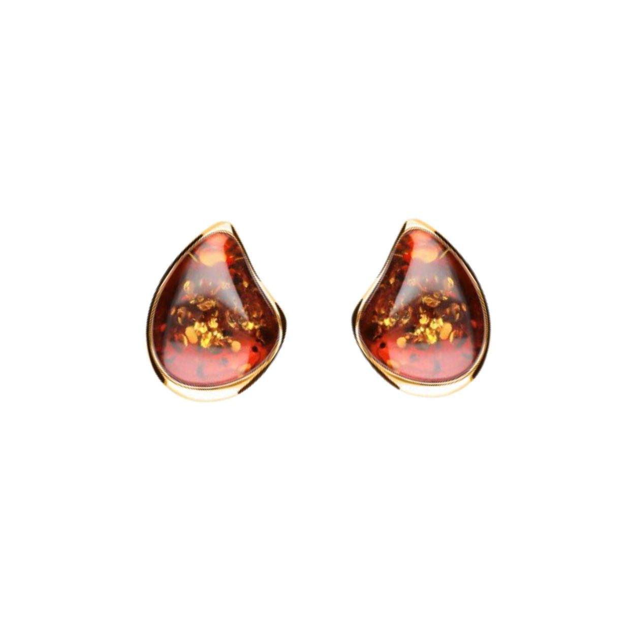 Elegante Bernstein Ohrstecker mit warmem Goldglanz Bernstein Ohrstecker Silber 925 vergoldet „Goldtau“ Cognac, kleine vergoldete Bernsteinohrringe in Tropfenform.