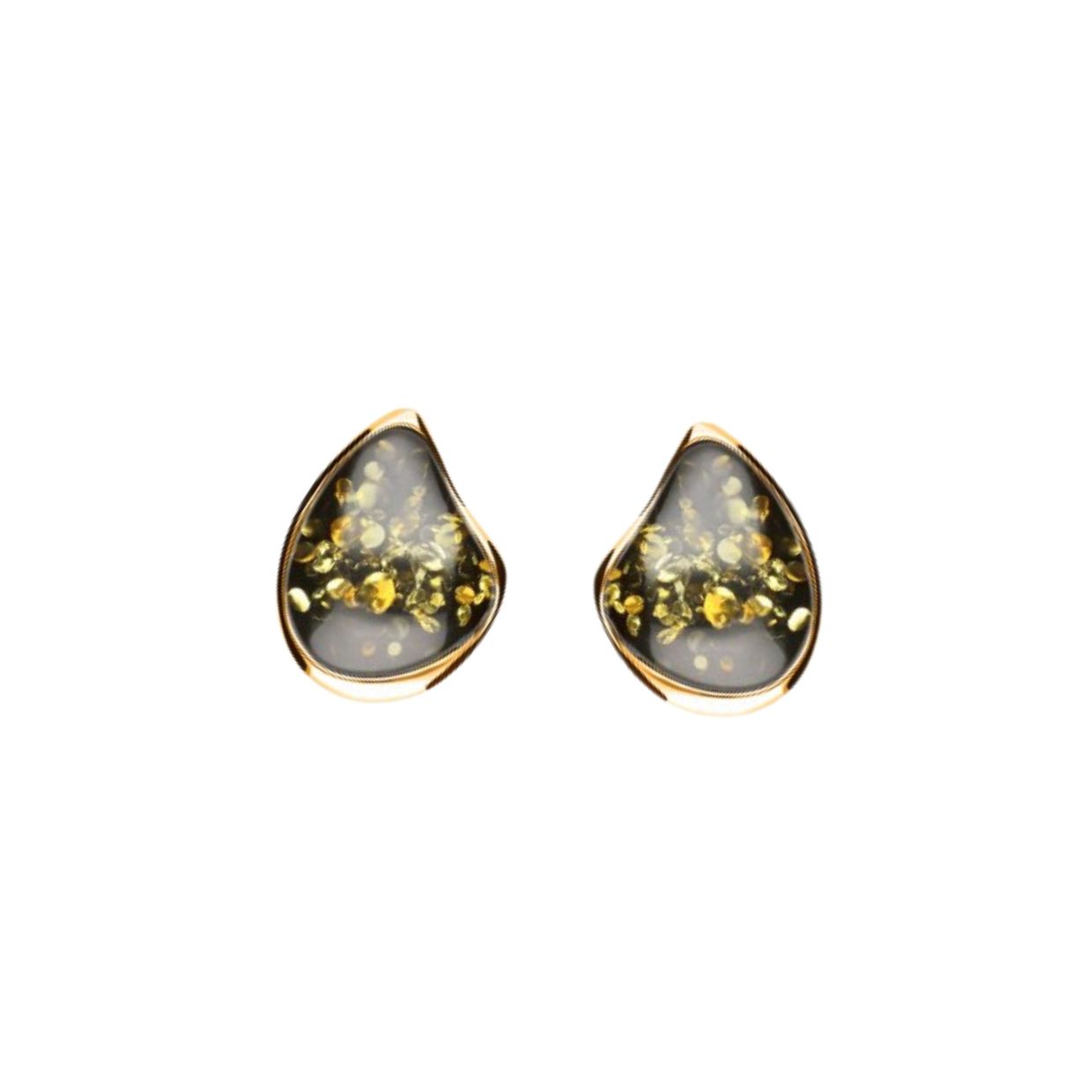 Elegante vergoldete Bernstein Ohrstecker in moderner Tropfenform mit grünem Ostseebernstein Bernstein Ohrstecker Silber 925 vergoldet „Goldtau“ Grün, kleine vergoldete Ohrringe mit grünem Bernstein.