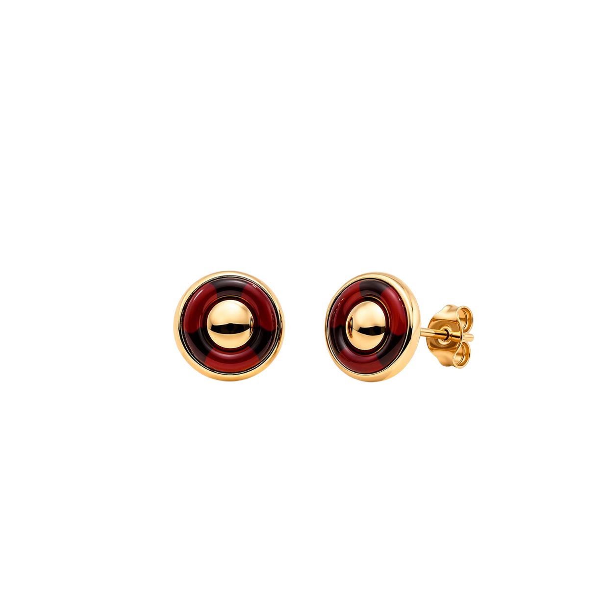 Moderner Bernsteinschmuck inspiriert von Lichtreflexen der Ostsee Bernstein Ohrstecker Silber 925 vergoldet „Ostseeauge“ Cognac, runde vergoldete Bernsteinohrringe.