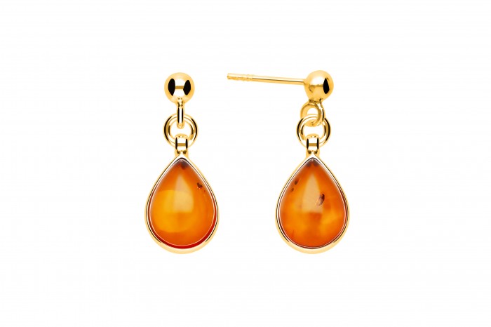 Elegante vergoldete Bernstein Ohrringe inspiriert von der Ostsee Bernstein Ohrringe Silber vergoldet Ostseetropfen Cognac mit echtem Ostseebernstein