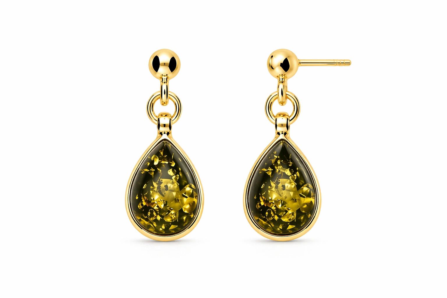 Elegante vergoldete Bernstein Ohrhänger mit grünem Ostseebernstein Bernstein Ohrhänger Silber vergoldet Ostseetropfen Grün mit echtem grünem Ostseebernstein