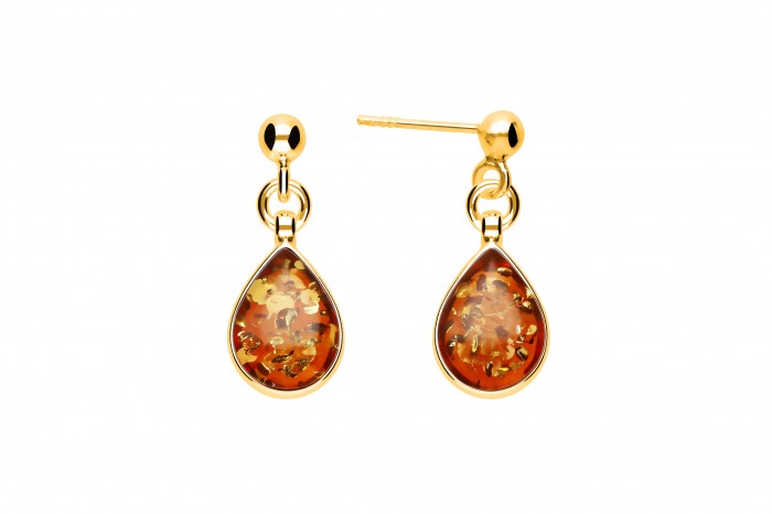 Elegante vergoldete Bernstein Ohrringe inspiriert von der Ostsee Bernstein Ohrringe Silber vergoldet Ostseetropfen Cognac mit echtem Ostseebernstein