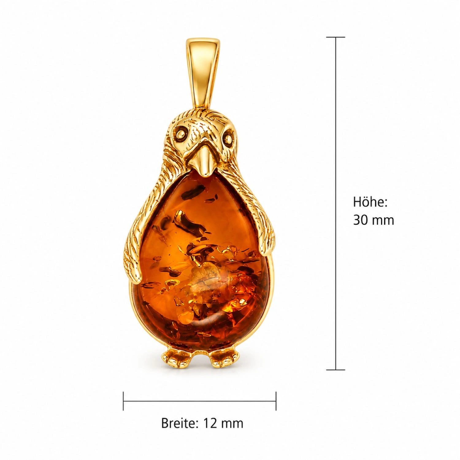 bernstein-anhaenger-pinguin-cognac-silber-vergoldet-P523CZ-linial Maritimer Bernstein Anhänger Silber 925 24k vergoldet Pinguin Cognac mit echtem Ostsee-Bernstein; Vergoldeter Pinguin Anhänger als ein maritimes Geschenk für Frauen