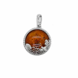 Eleganter Bernstein Anhänger Silber 925 Meeresleben Cognac mit maritimen Motiven Seestern Muschel Koralle; Kettenanhänger Meeresleben mit Bernstein; Unterwasserwelt Bernstein Anhänger