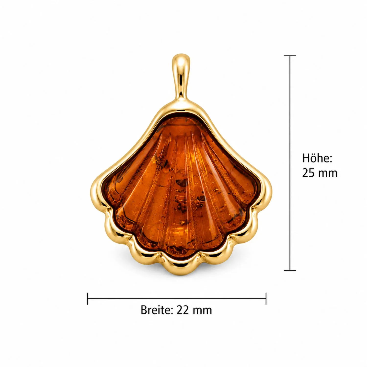 bernstein-anhaenger-silber-vergoldet jakobsmuschel-cognac-P715CG-linial Maritimer Bernstein Anhänger Silber 925 vergoldet Jakobsmuschel Cognac mit echtem Ostseebernstein aus der Kollektion Meeresleben; Schmuck mit Muschel Motiv