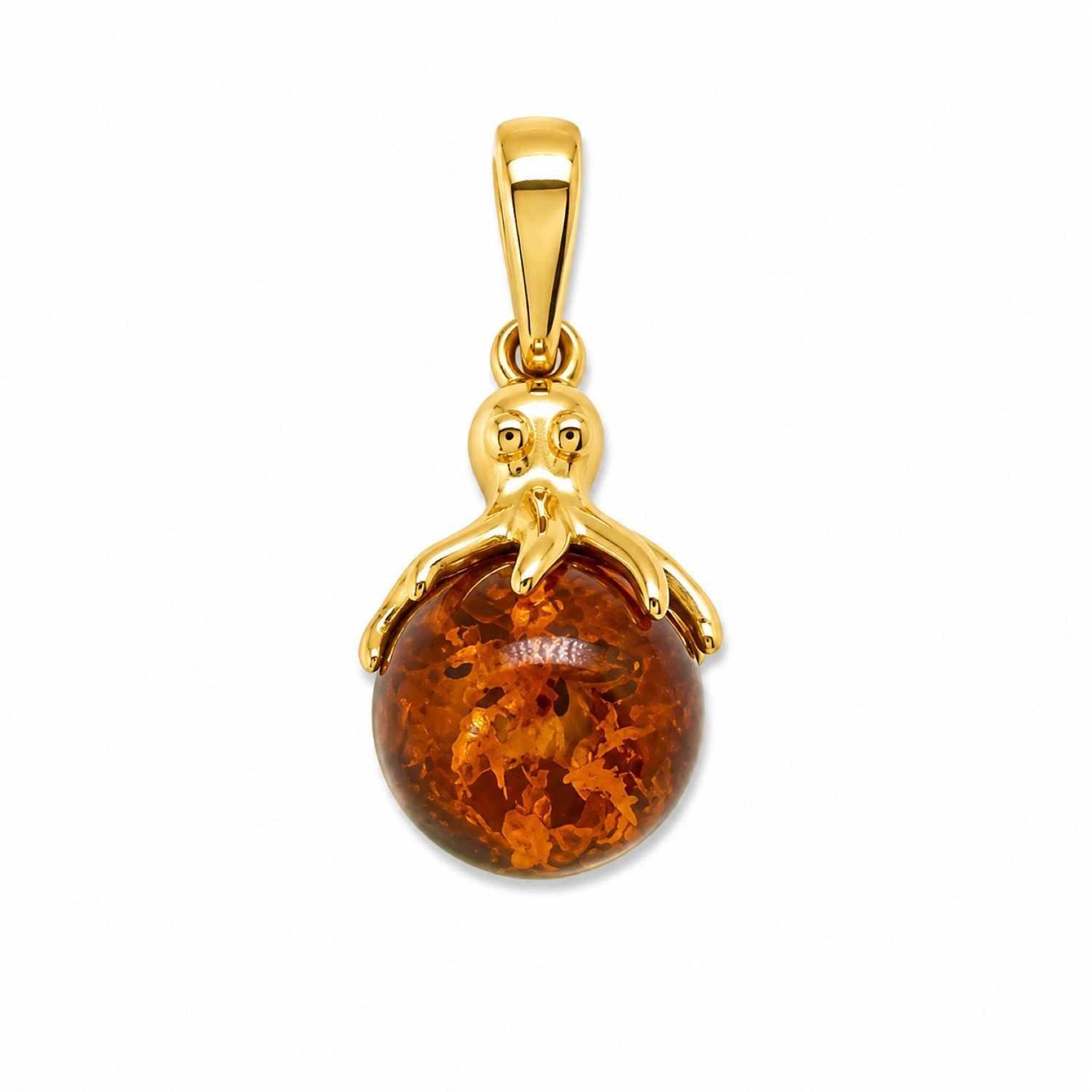 bernstein-anhaenger-silber-vergoldet-oktopusperle-cognac-P750CZ-packshot Eleganter Bernstein Anhänger Silber 925 vergoldet Oktopusperle Cognac mit echtem Ostsee-Bernstein aus der Kollektion Meeresleben; maritimer Anhänger mit Oktopusperle; Schmuck mit Oktopus Motiv