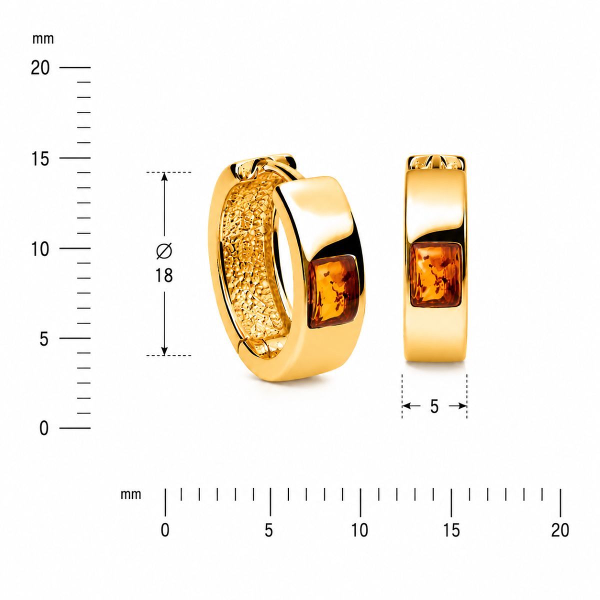 Maritimer Bernsteinschmuck Bernstein Creolen Silber 925 vergoldet „Wasserspiegel“ Cognac, runde vergoldete Bernsteinohrringe mit Klappbrisur.