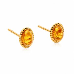 Bernstein Ohrstecker Silber 925 vergoldet „Sonnenwärme“ Cognac, kleine vergoldete Bernsteinohrringe.