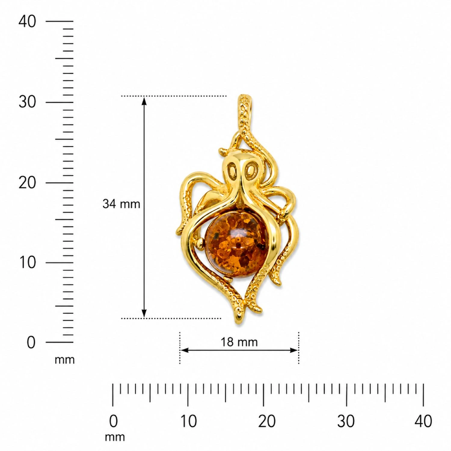 oktopus-anhaenger-silber-vergoldet-bernstein-cognac-P92CZ-linial Eleganter Bernstein Anhänger Silber 925 vergoldet Oktopus Cognac mit echtem baltischem Bernstein; Krake Bernstein Anhänger vergoldet; Ostsee Souvenir