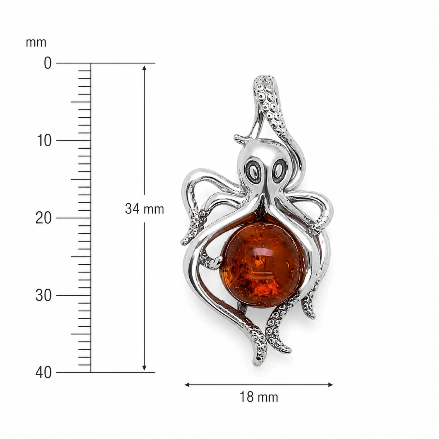oktopusperle-anhaenger-silber-bernstein-cognac-P92CZ-linial Eleganter Bernstein Anhänger Silber 925 Oktopus Cognac mit echtem baltischem Bernstein; Ostsee Souvenir