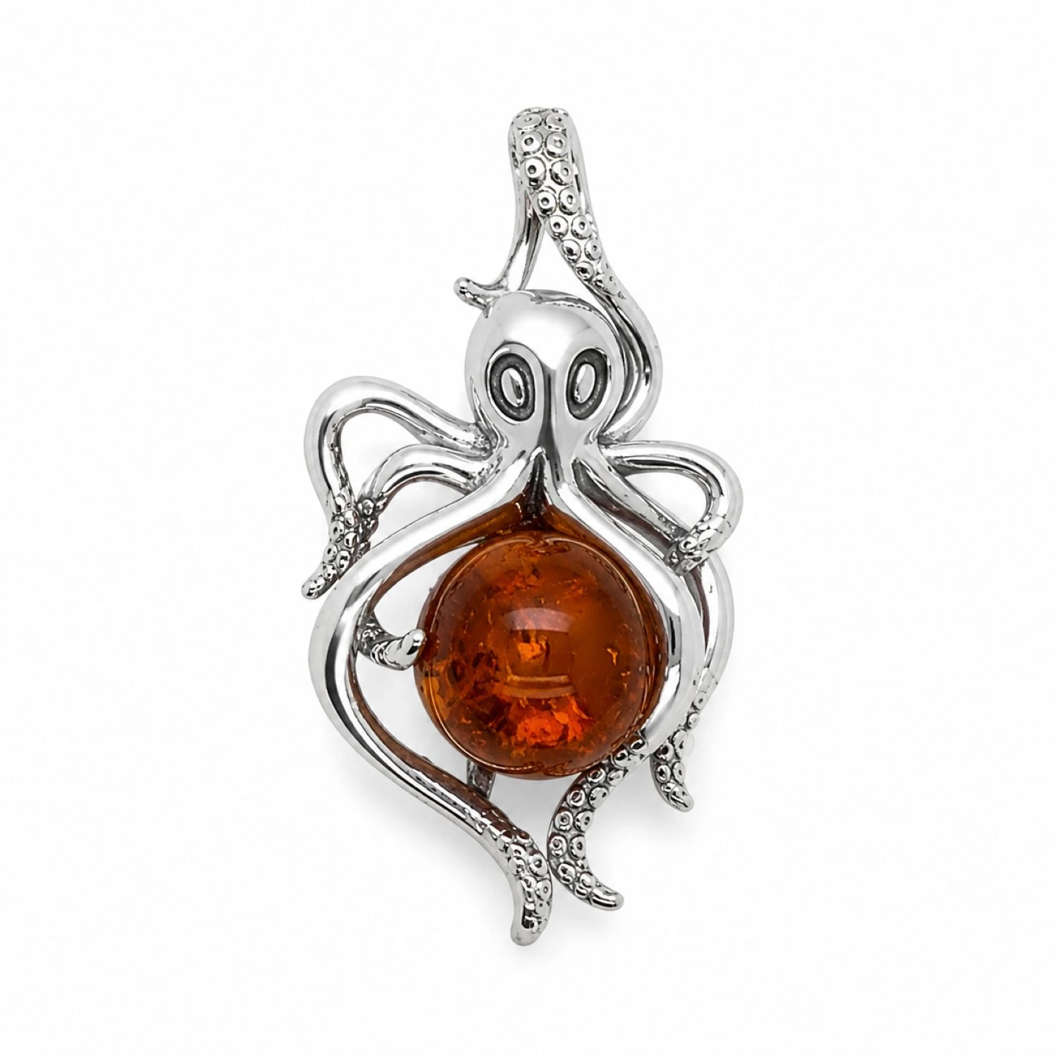 oktopusperle-anhaenger-silber-bernstein-cognac-P92CZ-packshot Eleganter Bernstein Anhänger Silber 925 Oktopus Cognac mit echtem baltischem Bernstein; Ostsee Souvenir