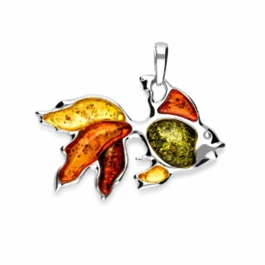 Maritimer Bernstein Anhänger Silber 925 Goldfisch Mix mit mehrfarbigem baltischem Bernstein; Bunter Bernstein Fisch Anhänger; Multicolor Bernsteinschmuck