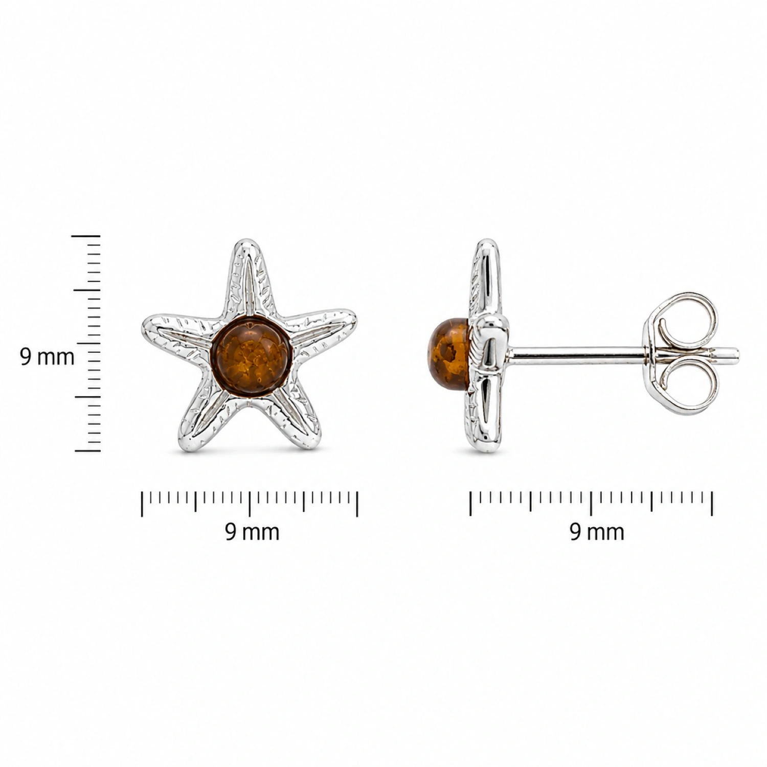 bernstein-ohrstecker-silber-kleine-seesterne-ABC0101-cognac-linial Maritimer Bernstein Ohrstecker Silber 925 Kleine Seesterne Cognac aus echtem baltischem Bernstein; Kleine Seestern Ohrringe Silber; Ostsee Schmuck für Damen; Ohrschmuck mit maritimem Motiv