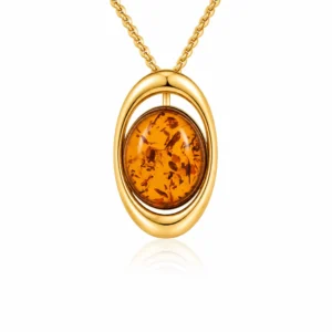Bernstein Anhänger Gold 375 Abendgold Cognac mit Kette und echtem Ostseebernstein; Schmuck mit Ostseebernstein