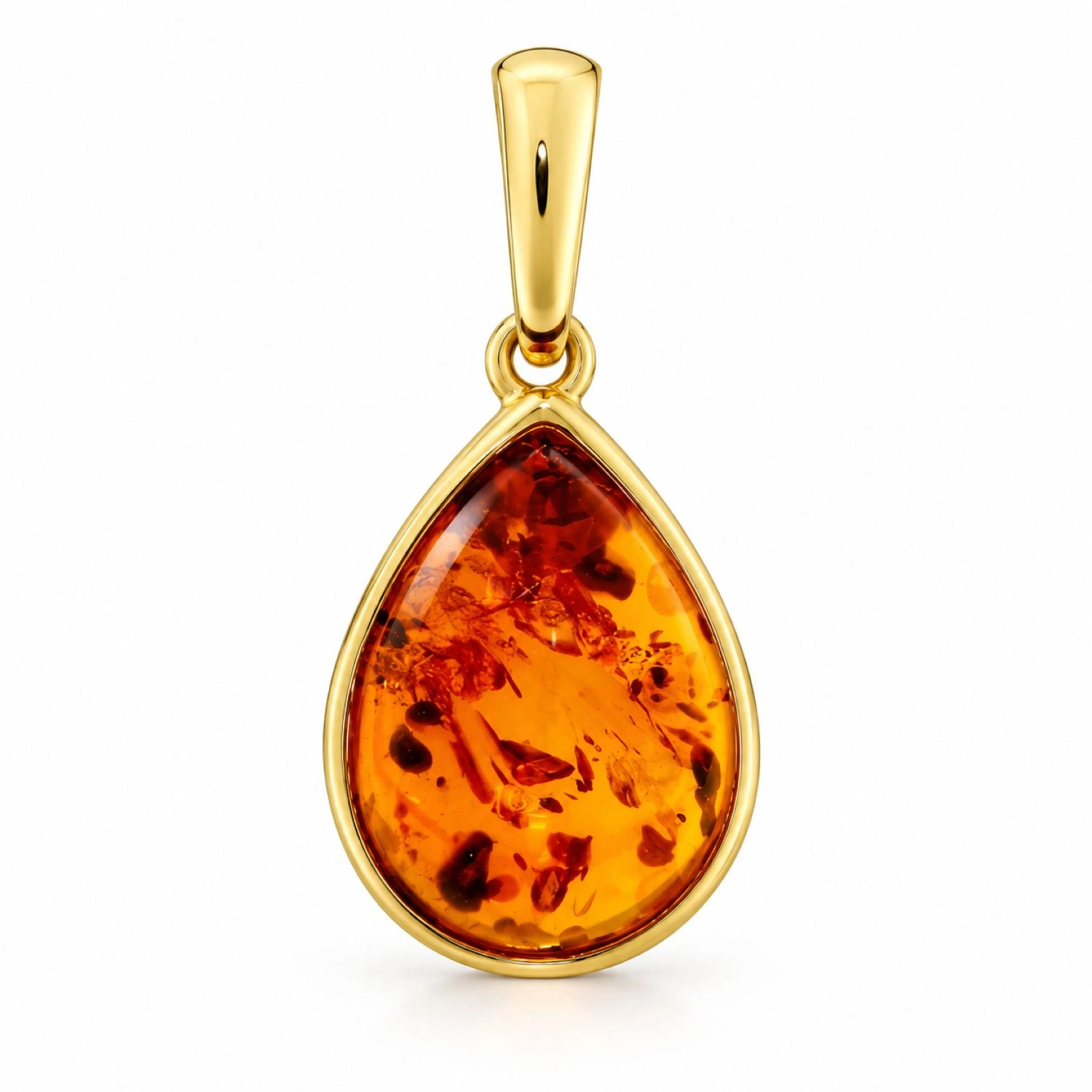 bernstein-anhaenger-gold-375-cognac-goldtropfen Bernstein Anhänger Gold 375 „Goldtropfen“ Cognac in Tropfenform; Schmuck mit Ostseebernstein; eleganter Anhänger 9k Gold mit Naturbernstein