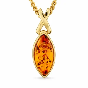 Bernstein Anhänger Gold 375 „Meeresknoten“ - schöner Schmuck mit Ostseebernstein; eleganter Kettenanhänger Gold 9K Bernstein