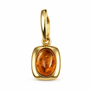 Bernstein Anhänger Gold 375 „Strandgold“ ist eleganter Schmuck mit ovalem Ostseebernstein; schöner Kettenanhänger Gold 9K Bernstein