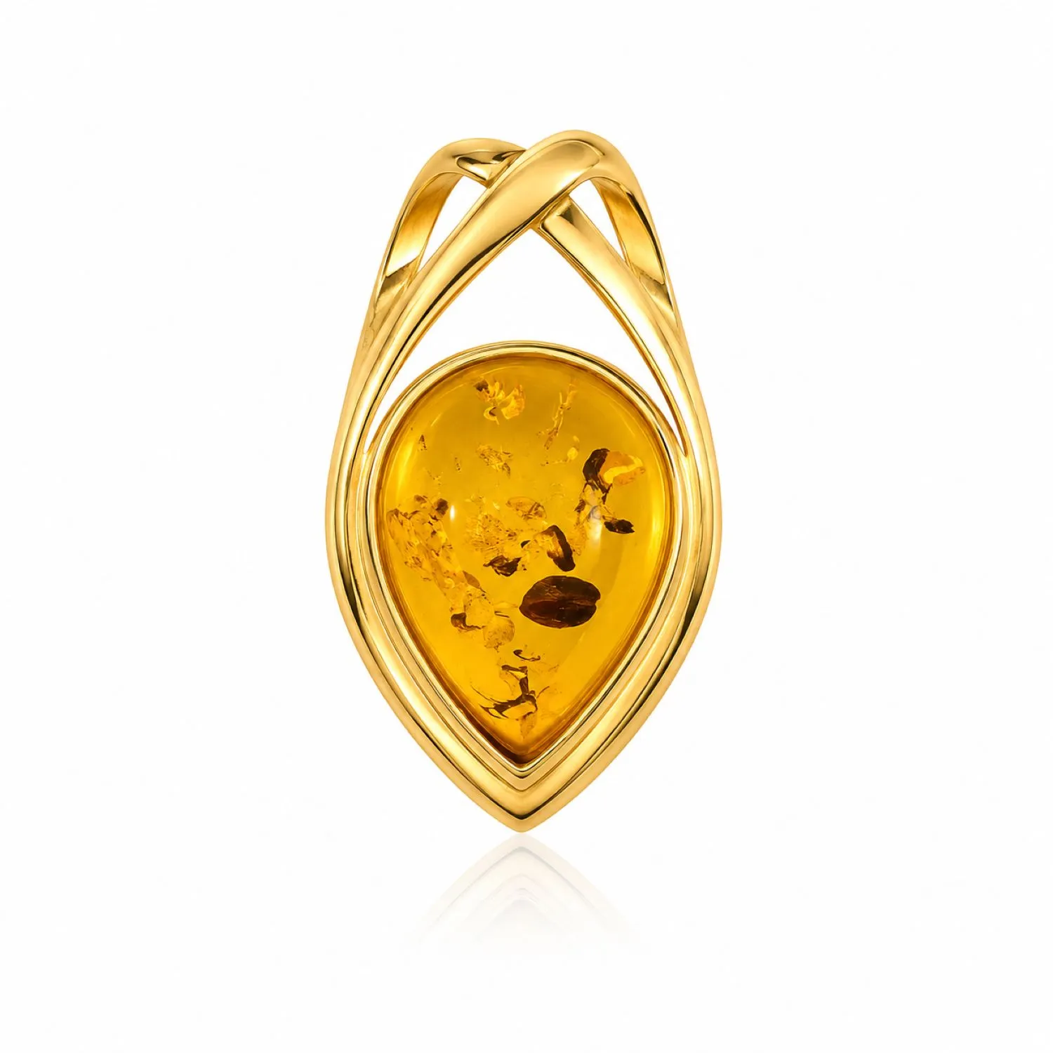 bernstein-anhaenger-gold-375-goldmagie-cognac Bernstein Anhänger Gold 375 „Goldmagie“ Cognac für Damen mit goldener Doppelrahmung und natürlichem Bernstein; eleganter Schmuck mit echtem Ostseebernstein