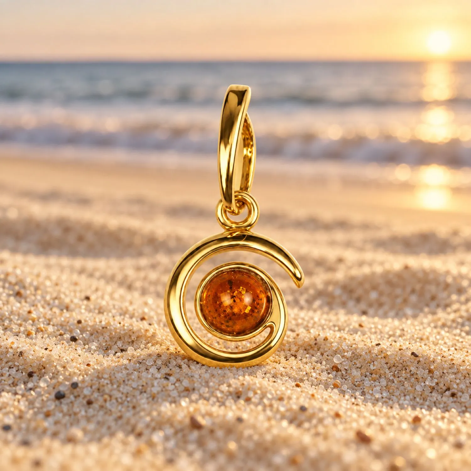 bernstein-anhaenger-gold-375-goldschnecke-cognac-sand Bernstein Anhänger Gold 375 „Goldschnecke“ Cognac ist ein Schmuck mit rundem Ostseebernstein in Spiralform; eleganter Kettenanhänger Schnecke mit Bernstein