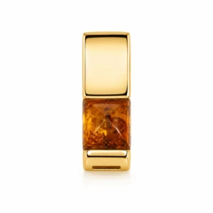 Bernstein Anhänger Gold 375 „Klarheit“ Cognac mit quadratischem Ostseebernstein und Goldfassung; Bernstein Anhänger Gold 9 Karat Rechteck; schöner Schmuck mit echtem Ostseebernstein für Damen