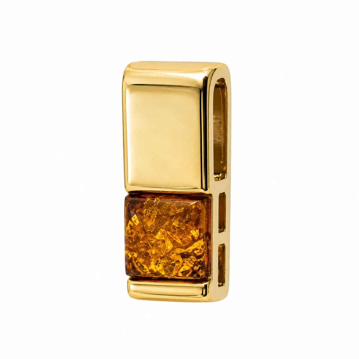 bernstein-anhaenger-gold-375-klarheit-cognac-seite Bernstein Anhänger Gold 375 „Klarheit“ Cognac mit quadratischem Ostseebernstein und Goldfassung; Bernstein Anhänger Gold 9 Karat Rechteck; schöner Schmuck mit echtem Ostseebernstein für Damen