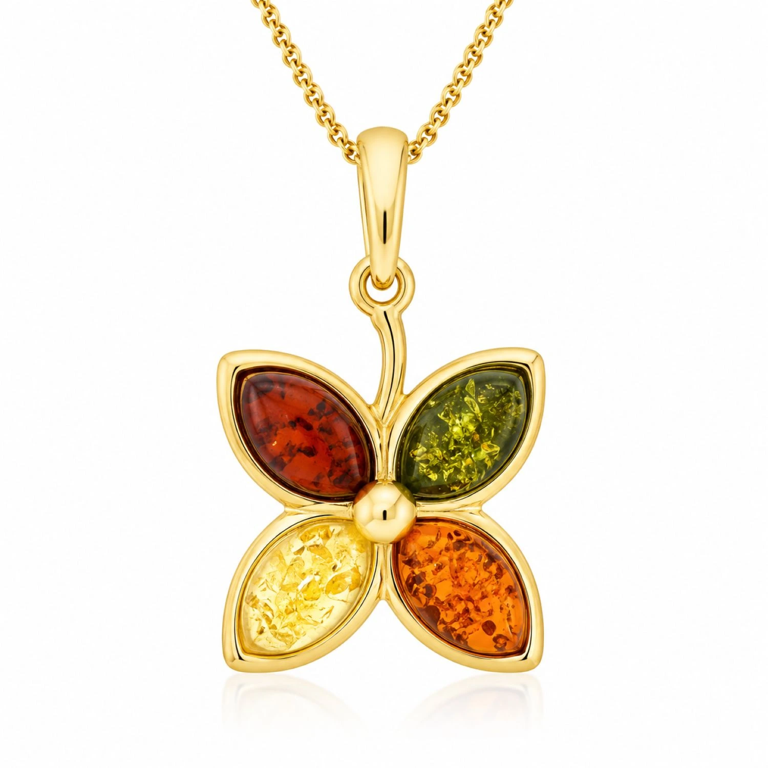 bernstein-anhaenger-gold-375-kuestenbluete-mix Bernstein Anhänger Gold 375 Küstenblüte Mix, Goldanhänger in Blumenform mit Ostsee Bernstein, Schmuck mit echtem Ostseebernstein für Damen