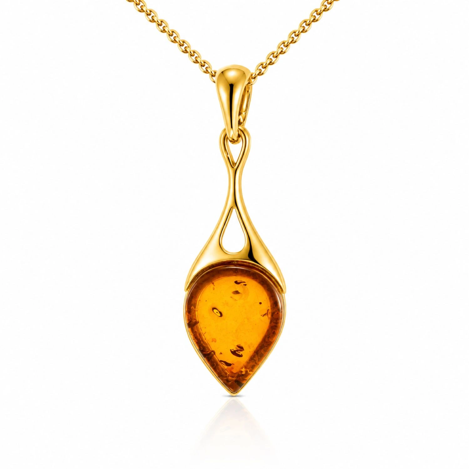 bernstein-anhaenger-gold-375-sonnenstrahl-cognac Bernstein Anhänger Gold 375 „Sonnenstrahl“ Cognac mit Ostseebernstein in Tropfenform; Schmuck mit Ostseebernstein für jeden Anlass; Eleganter Anhänger aus 9k Gold und Naturbernstein für Damen