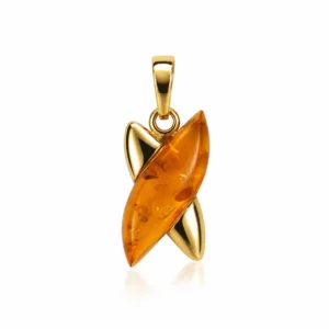 Bernstein Anhänger Gold 375 Urkraft Cognac; Bernstein Anhänger Gold 9 Karat in X-Form; Schmuck mit Ostseebernstein