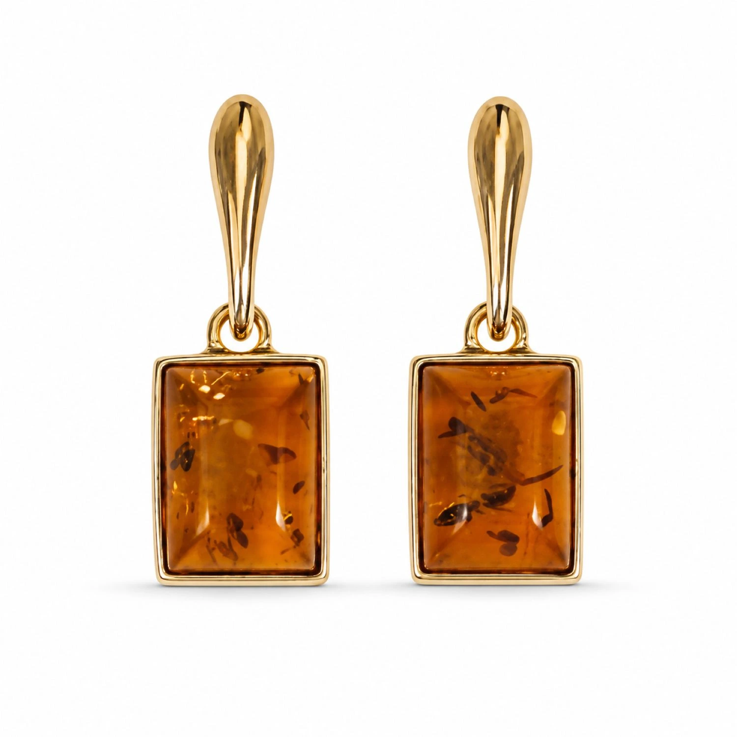 bernstein-ohrhaenger-gold-375-balance-cognac Bernstein Ohrhänger Gold 375 „Balance“ Cognac mit rechteckigem Bernstein und schlanker Goldform; Elegante Bernstein Ohrringe Rechteck; Schöner Schmuck mit echtem Ostseebernstein