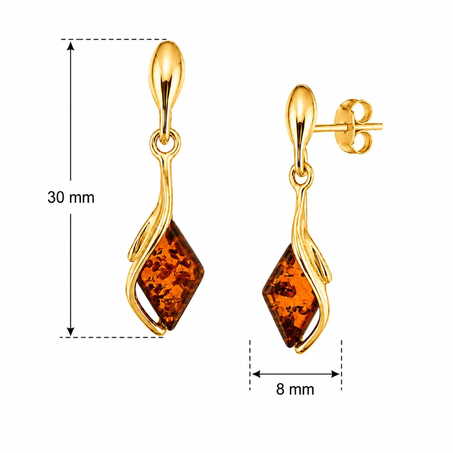bernstein-ohrhaenger-gold-375-linien-cognac-lineal Bernstein Ohrhänger Gold 375 „Linien“ Cognac mit rautenförmigem Bernstein; elegante Gold Ohrringe mit rautenförmigem Bernstein; Lange Ohrhänger Raute Gold 9K Bernstein