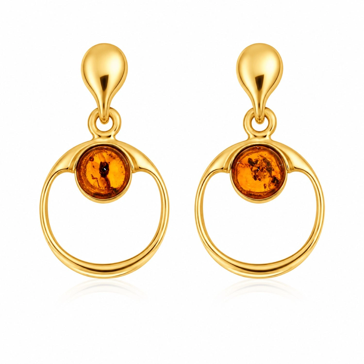 bernstein-ohrringe-gold-375-goldener horizont-cognac Bernstein Ohrhänger Gold 375 „Goldener Horizont“ Cognac mit rundem Ostseebernstein; elegante Bernstein Ohrringe in Kreisform für jeden Anlass; Gold Ohrringe mit rundem Bernstein für Damen