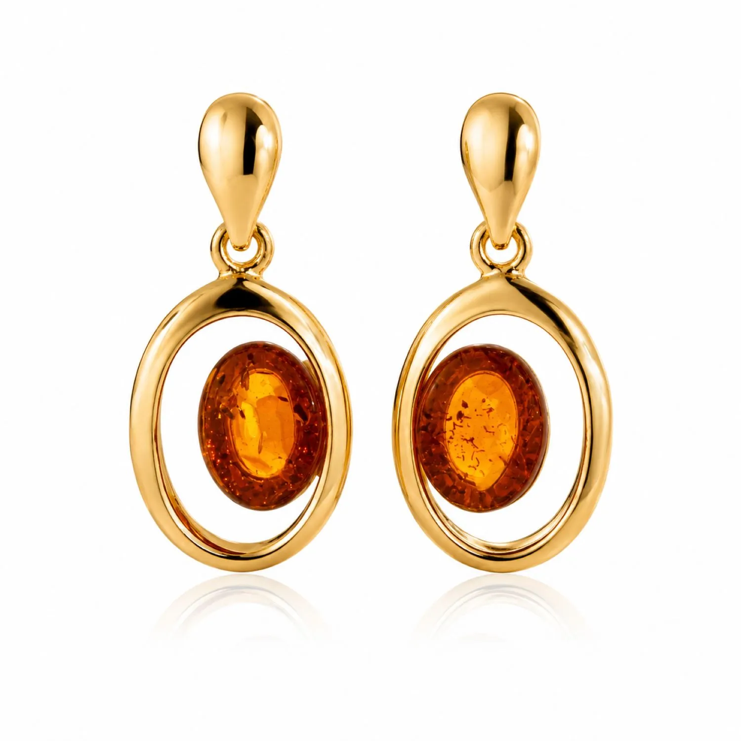 bernstein-ohrringe-gold-375-insel-cognac Bernstein Ohrhänger Gold 375 „Insel“ Cognac ist ein eleganter Schmuck mit ovalem Ostseebernstein; Bernsteinschmuck mit Insel Motiv für jeden Anlass; Bernstein Ohrringe Oval Gold 9 Karat für Damen