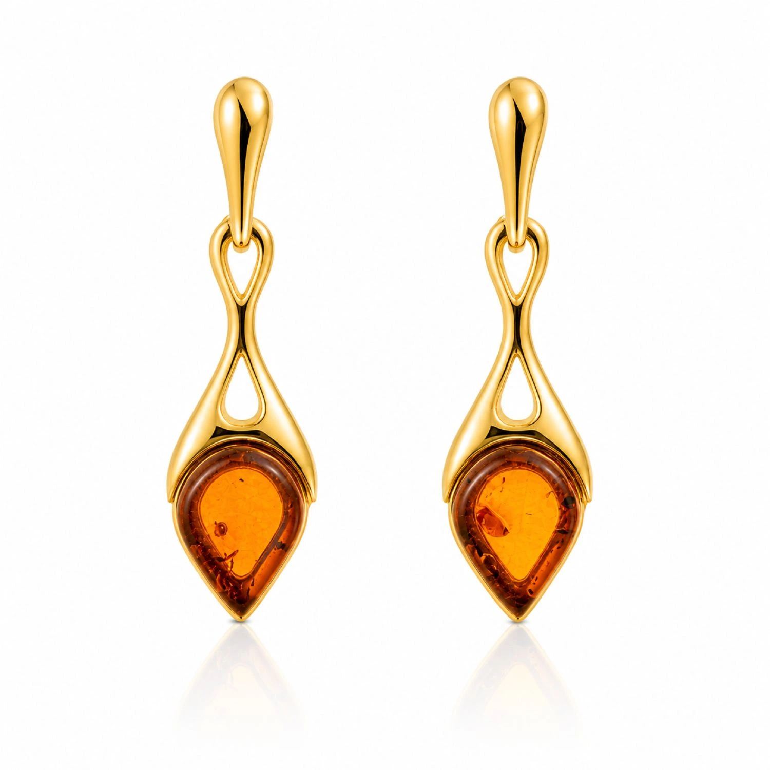bernstein-ohrringe-gold-375-sonnenstrahl-cognac Bernstein Ohrhänger Gold 375 „Sonnenstrahl“ Cognac in Tropfenform; elegante lange Ohrringe mit Bernstein, die an Sonne erinnern; Schmuck mit echtem Ostseebernstein für Frauen