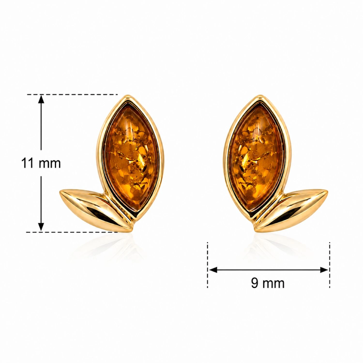 bernstein-ohrstecker-gold-375-bernsteinblatt-cognac-lineal Bernstein Ohrstecker Gold 375 „Bernsteinblatt“ Cognac für jeden Anlass; Gold Ohrringe mit Zweiblatt Motiv; eleganter Schmuck mit echtem Ostseebernstein für Damen