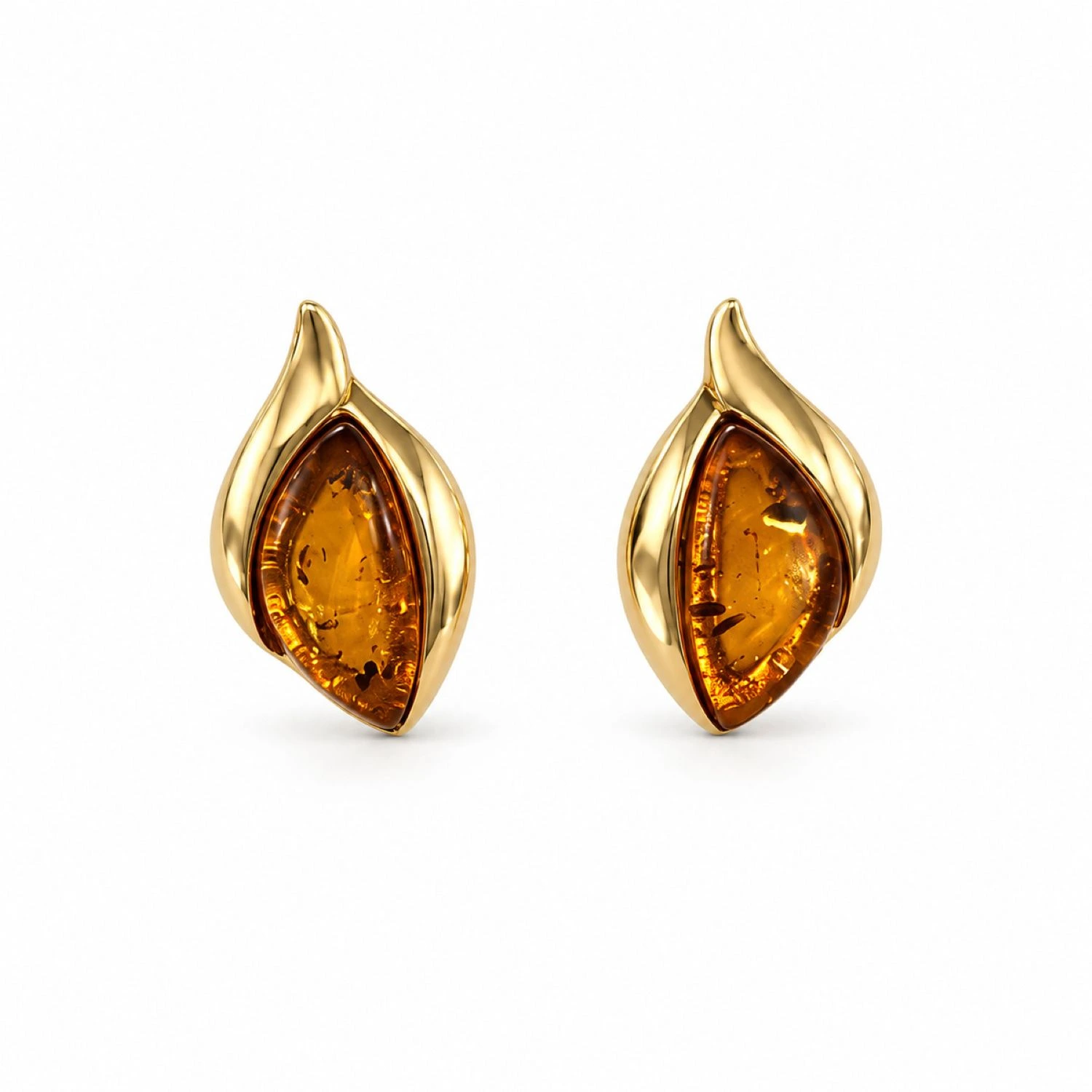 bernstein-ohrstecker-gold-375-goldblatt-cognac-goldblatt Bernstein Ohrstecker Gold 375 „Goldblatt“ Cognac in Blattform; Schmuck mit echtem Ostseebernstein; schöne Ohrringe 9 Karat Blattmotiv