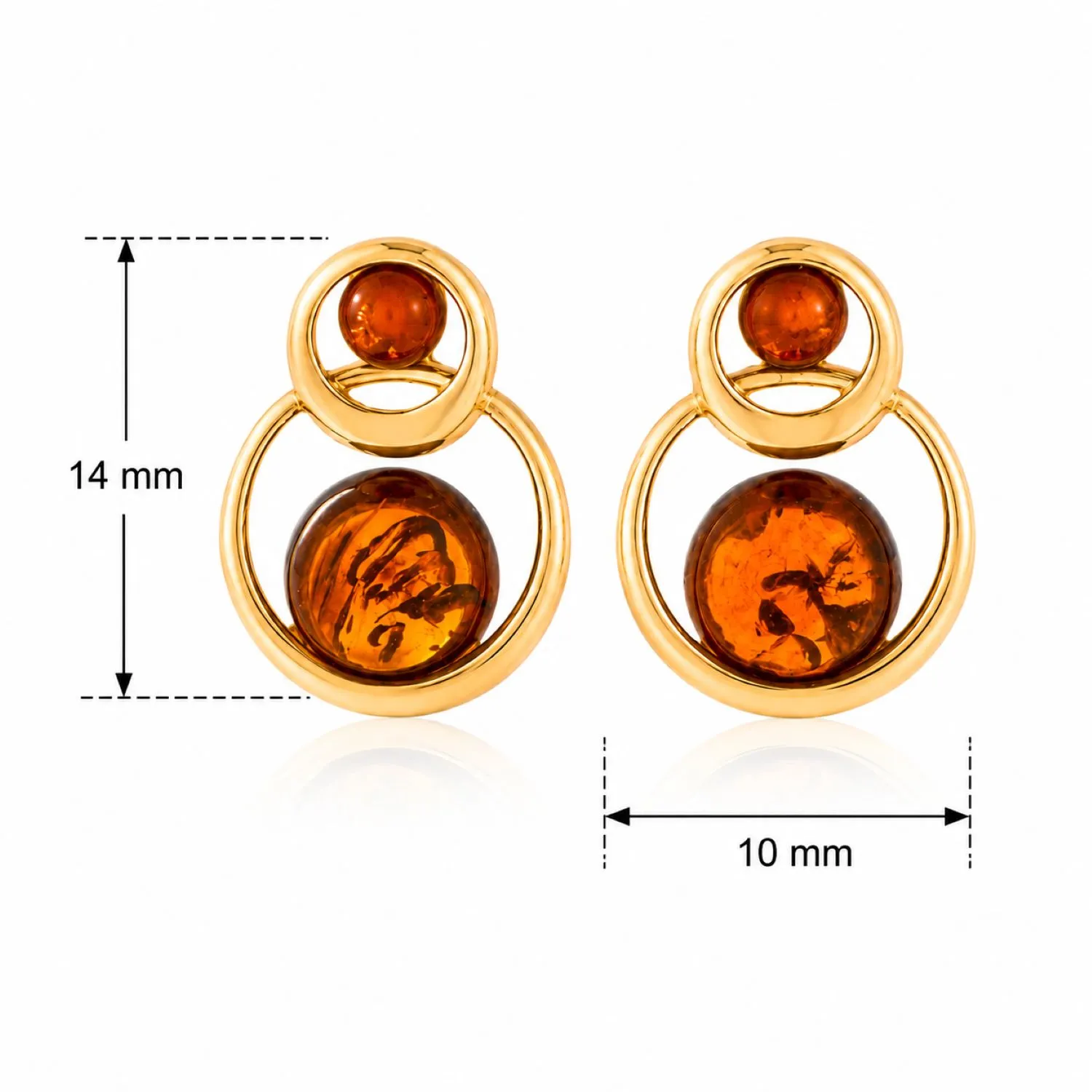 bernstein-ohrstecker-gold-375-goldene-duenen-cognac-lineal Bernstein Ohrstecker Gold 375 „Goldene Dünen“ Cognac mit zwei Cognac Bernsteinsteinen und runder Goldform; Bernstein Ohrringe mit maritimem Motiv; eleganter Schmuck mit Ostseebernstein