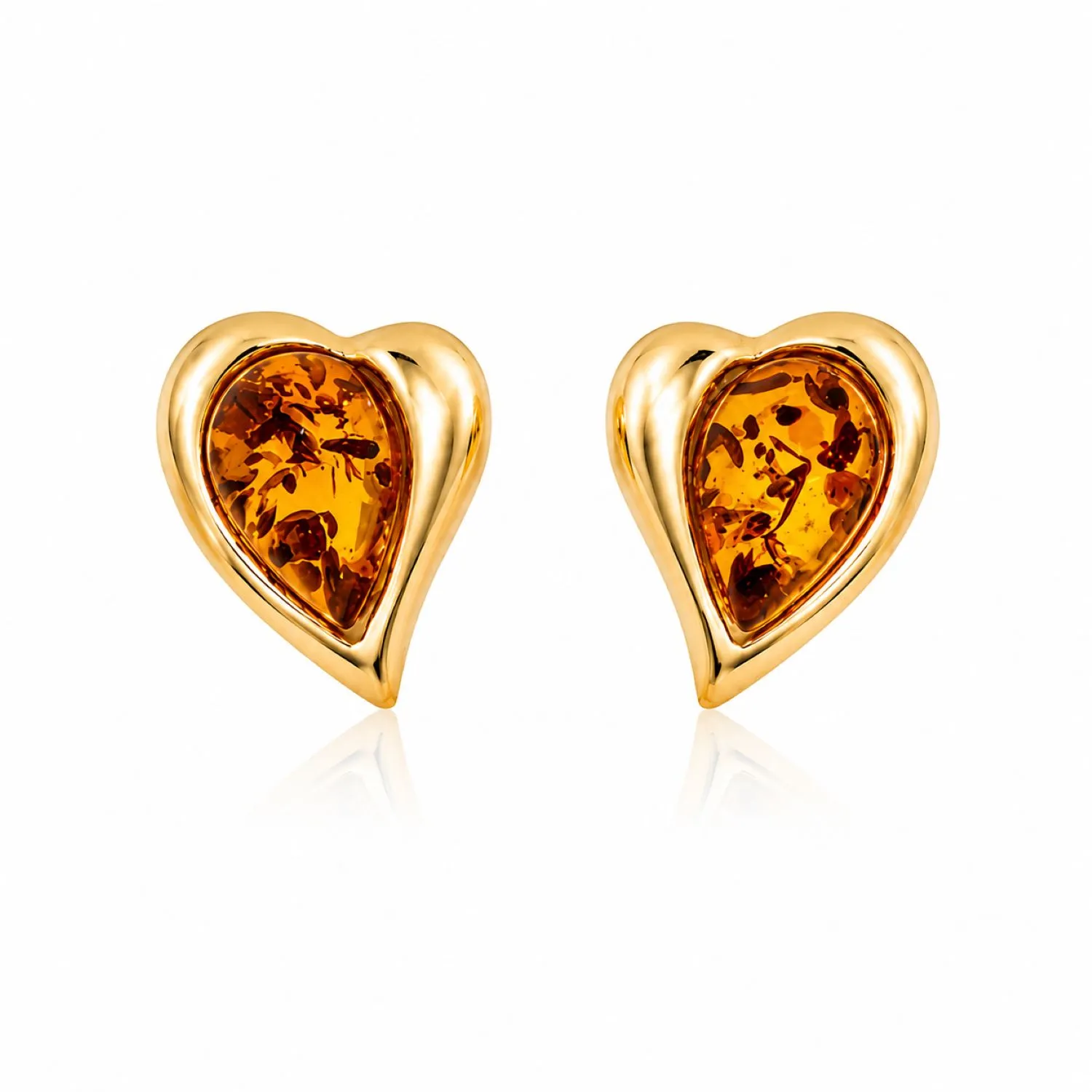 bernstein-ohrstecker-gold-375-goldherz-cognac Bernstein Ohrstecker Gold 375 „Goldherz“ Cognac - eleganter Schmuck mit herzförmigem Ostseebernstein; Herz Ohrstecker aus 9 Karat Gold; Gold Ohrringe in Herzform