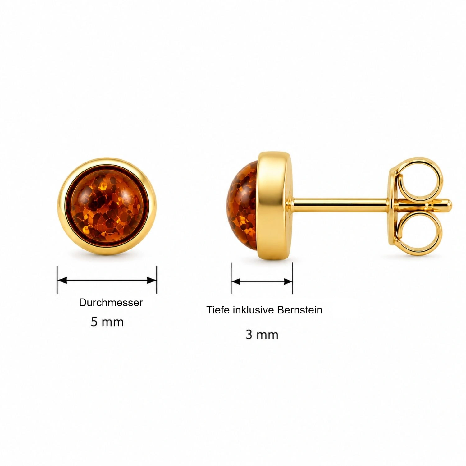 bernstein-ohrstecker-gold-375-goldpunkt-cognac-lineal Bernstein Ohrstecker Gold 375 „Goldpunkt“ Cognac mit kleinem rundem Bernstein; Elegante Bernstein Ohrringe klein rund für Damen; Schöner Schmuck mit Ostseebernstein