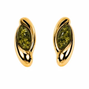 Bernstein Ohrstecker Gold 375 „Grüne Düne“ Grün mit grünem Ostseebernstein und schlanker Dünenform; schöne Ohrstecker mit maritimem Motiv; eleganter Schmuck mit grünem Ostseebernstein