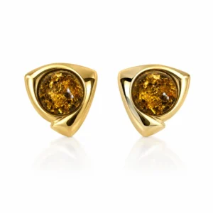 Bernstein Ohrstecker Gold 375 „Inselwind“ Grün mit grünem Ostseebernstein und dreieckiger Goldfassung; Eleganter Schmuck mit Ostseebernstein