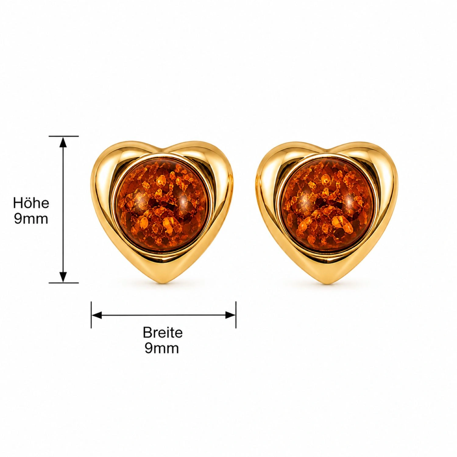 bernstein-ohrstecker-gold-375-waerme-cognac-lineal Bernstein Ohrstecker Gold 375 „Wärme“ Cognac mit Herzform; Schmuck mit natürlichem Ostseebernstein; schöne Herzohrstecker mit Bernstein für Damen; Geschenk zum Valentinstag