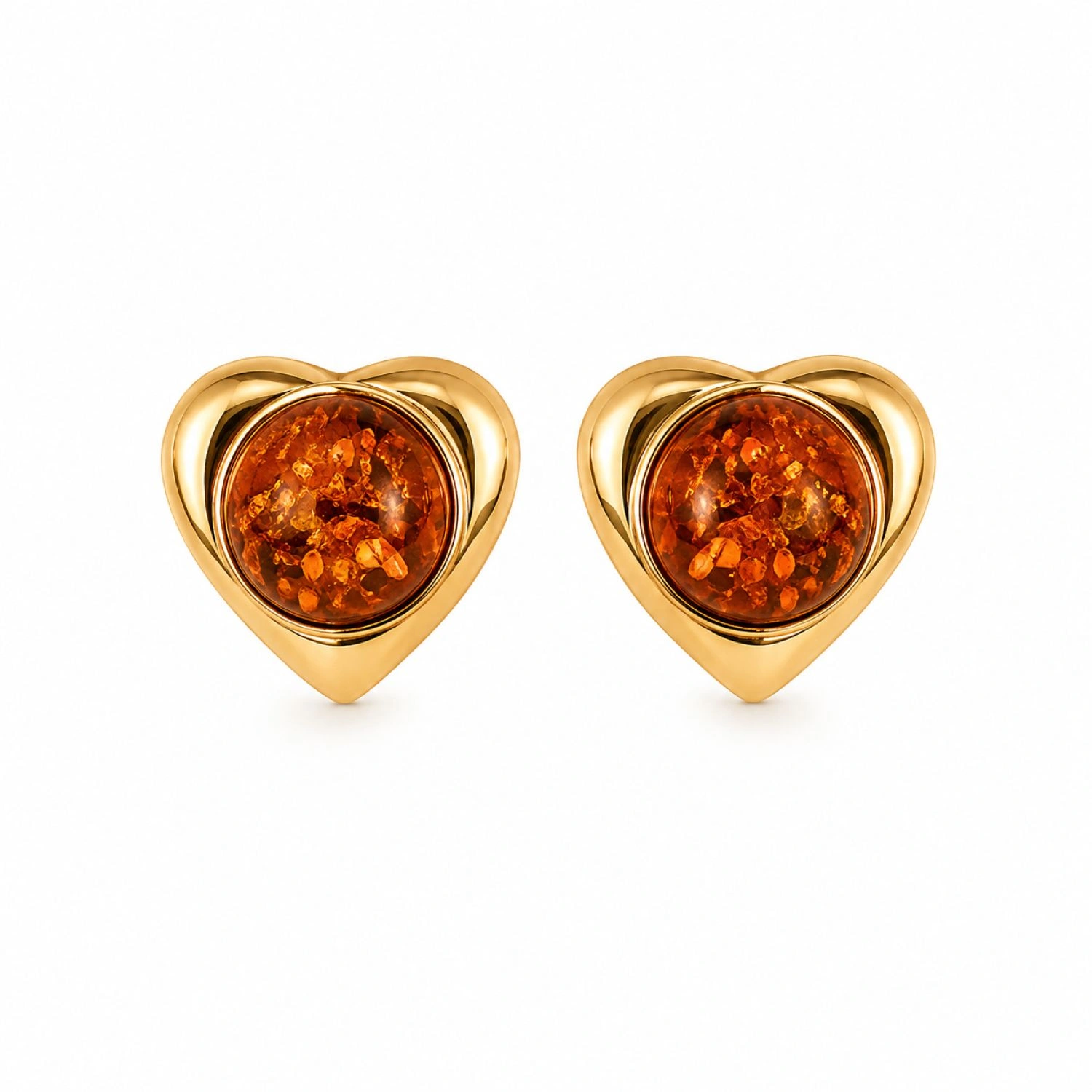 bernstein-ohrstecker-gold-375-waerme-cognac Bernstein Ohrstecker Gold 375 „Wärme“ Cognac mit Herzform; Schmuck mit natürlichem Ostseebernstein; schöne Herzohrstecker mit Bernstein für Damen; Geschenk zum Valentinstag